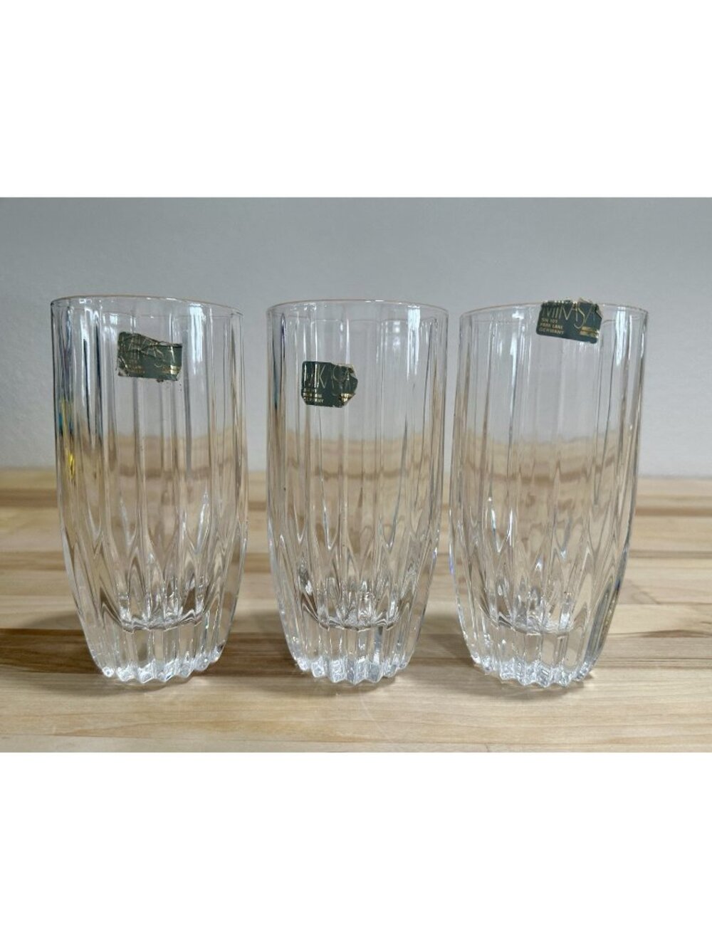 Lot Of 3 NEW Mikasa Park Lane Cut Crystal Highball Tumbler Ribbed Glasses 5 5/8”
